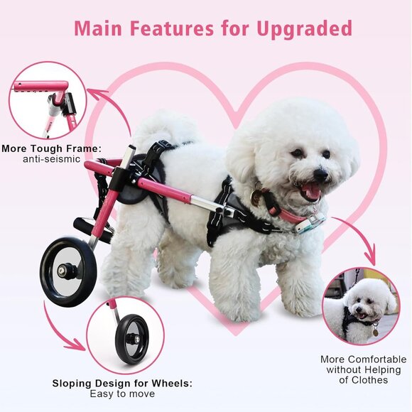 Wheels for Small Pets Hind Limbs,Disabled Hind Legs Walking Stable,Pink,S - Picture 3 of 7